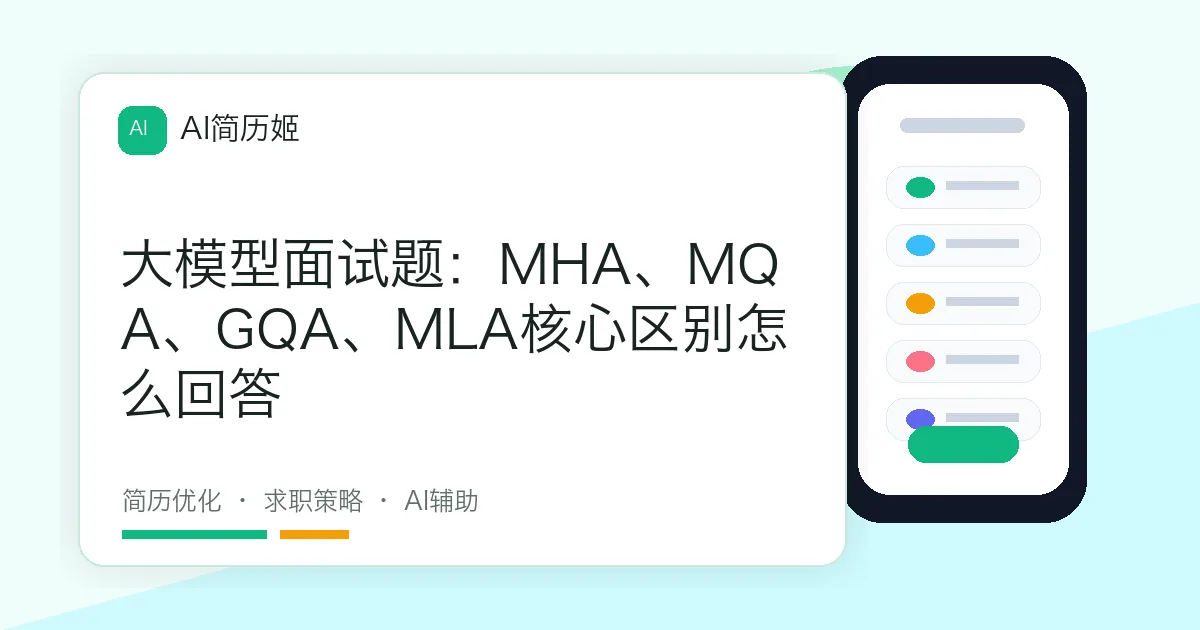 大模型面试题：MHA、MQA、GQA、MLA核心区别怎么回答